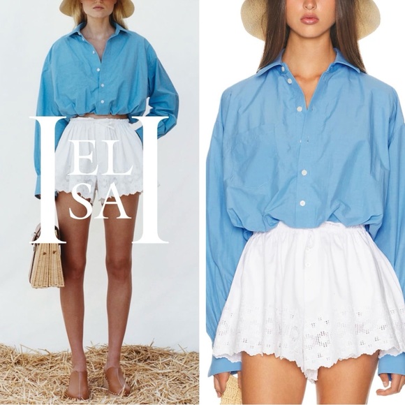 Helsa Tops - NWOT Helsa Bubble Shirt Blue Cropped Poplin Top Summer S Holiday Chic Cute Top